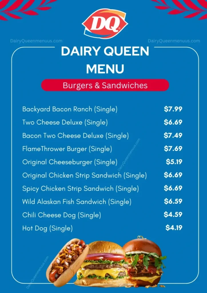 Dairy Queen Menu Burgers And Sandwiches