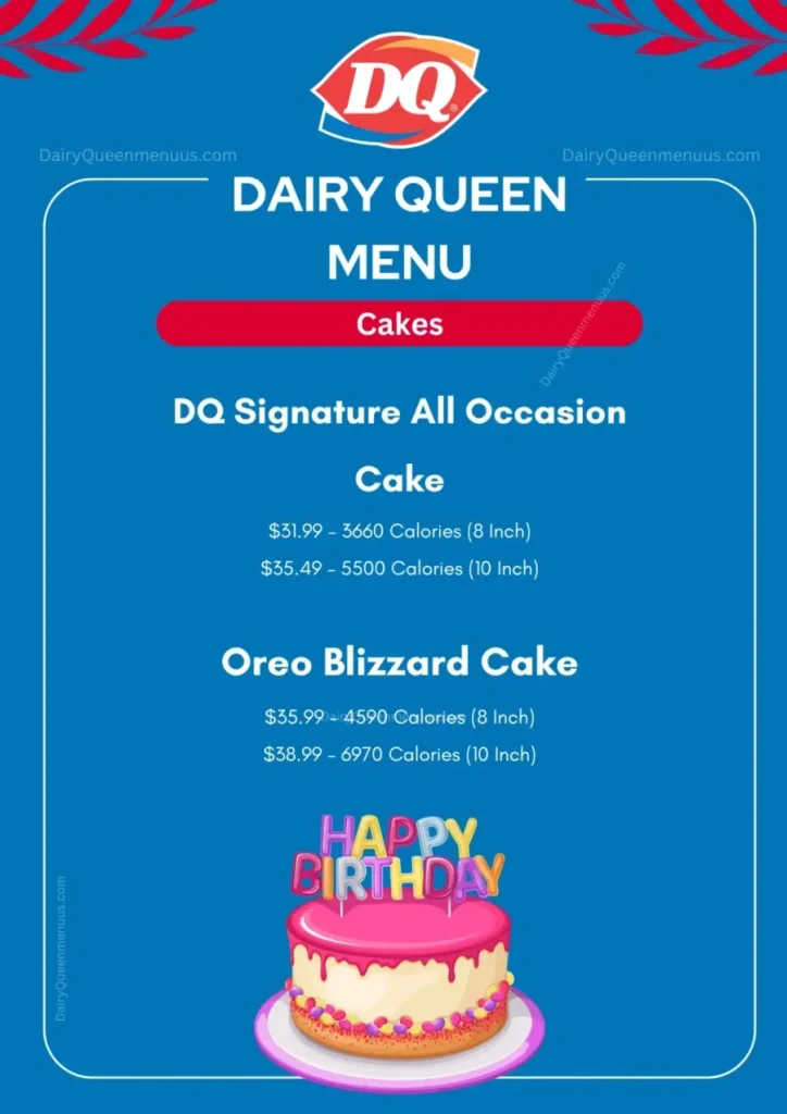 Dairy Queen Menu Cakes